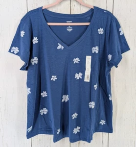 Sonoma Size XL Womens Blue White Floral Short Sleeve V Neck Top NWT - Picture 1 of 7