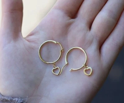 Loveable Gift Solid Metal Women's Heart Hoop Earing Yellow Gold Plated Silver - Image 1 of 4