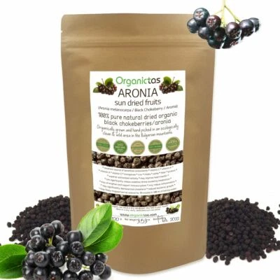ORGANICTAS Organic Black Chokeberry Aronia Berry Premium Quality Sun Dried Whole Fruit 100g