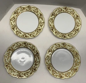 4 Gilman Collamore & Co New York France 9 1/2" Dinner Plates; Yellow Gold Scroll - Picture 1 of 15