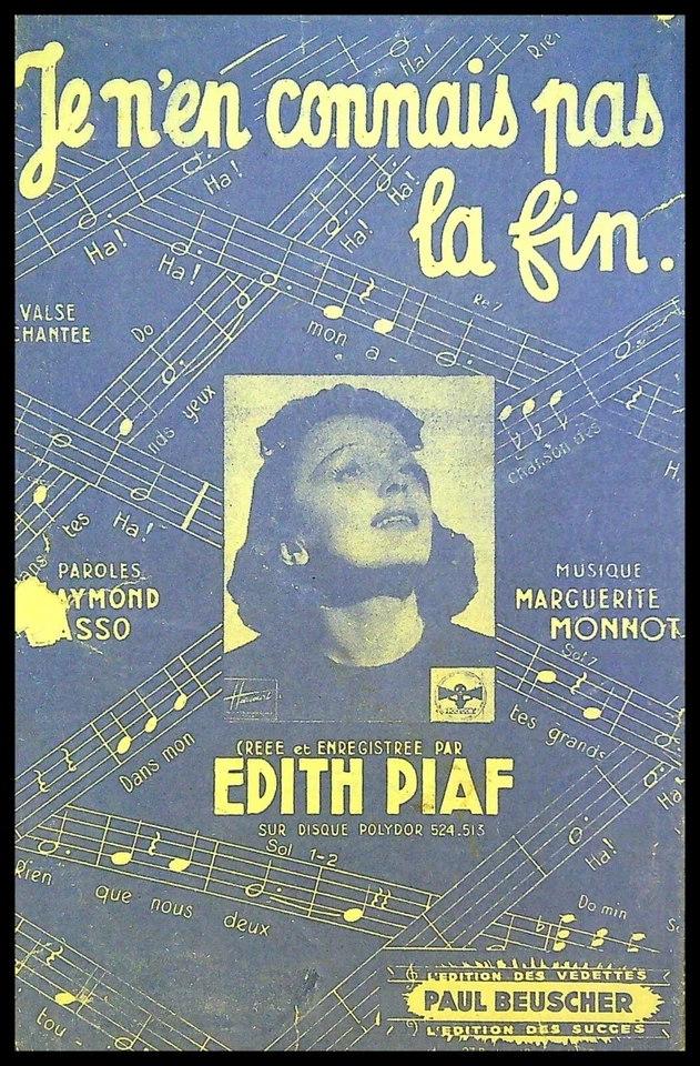 Ancienne Partition, Je n'en Connais pas la Fin - Edith PIAF - Ed. Paul Beuscher - Photo 1/1