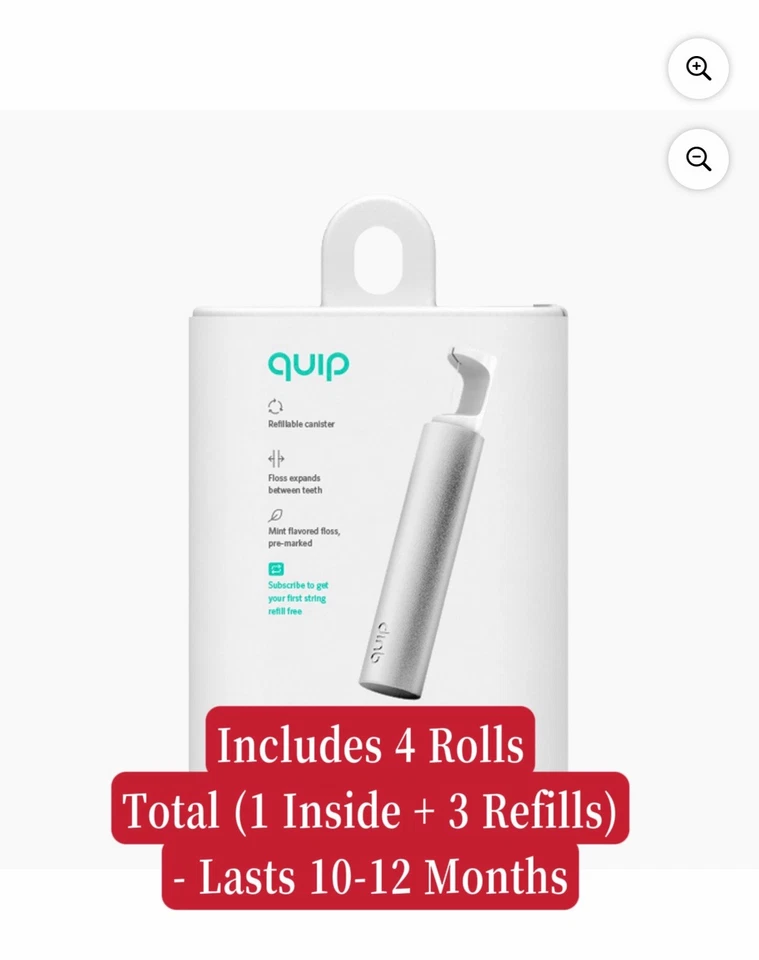 fio dental quip, dispensador recarregável, plástico branco, refil perfeito de 12 meses - Imagem 1 de 4