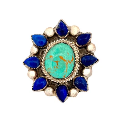 Ray Nez, кольцо, мульти камень, серебро, навахо ручной работы, регулируемый 8» - Изображение 1 из 3