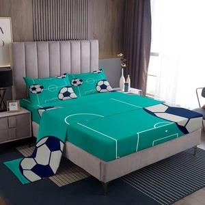 Football Sheet Set Queen Size Kids Football Court Sheets with Deep Pocket Fit... - Picture 1 of 6