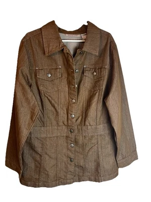 Roamans Denim Jacket Coat Cotton Brown Buttons Women’s 20W Plus - Image 1 of 3