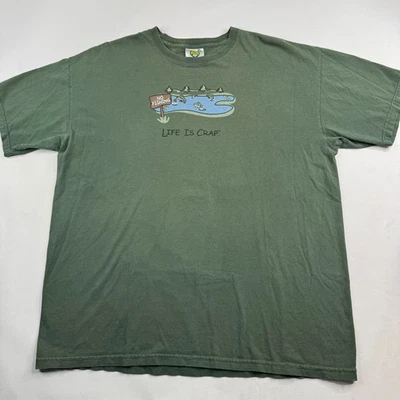 Life is Crap Mens XL Green 100% Cotton "No Fishing" Graphic T-Shirt - Image 1 of 4