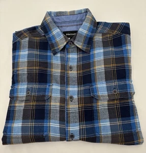 Marmot Mens Long Sleeve Shirt Button Up Flannel Blue,Gray,Gold,White Size M/M - Picture 1 of 8