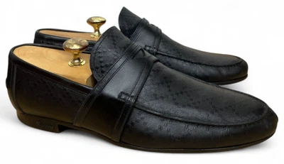 Gucci Hilary Lux Diamante Loafers Mens UK 6.5 US 7.5 Black Leather Shoes Italy - Image 1 of 4