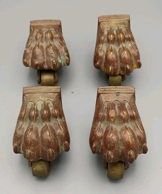 Антикварные латунные ролики для ног с когтями набор из 4 штук - Изображение 1 из 4