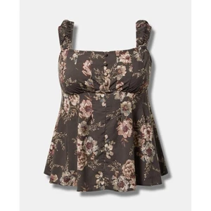 Torrid Women's Plus Size Peplum Challis Corset Top, Grey Floral, Size 3 3X, New - Picture 1 of 9