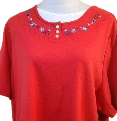 Новый с Ярлыками Breckenridge женщин хлопок верхний размер 2 X красный патриотический американский звезды футболка - Изображение 1 из 4