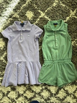 Lot Of 2 Girls Polo Ralph Lauren Purple Green Knit Dress Jumper Size 6 - Image 1 of 4