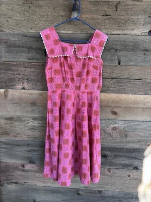 Vestido pin up rosa vintage década de 1950 colarinho rockabilly usado 2 maneiras coquetel tiki - Imagem 1 de 4