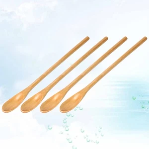 4pc Natural Wooden Coffee Spoon Set Long Handle for Stirring and Mixing - Picture 1 of 11