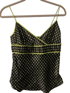 VTG J. Crew Y2K Babydoll Navy Blue Green 100% Silk Tank Camisole Size 0 Zip - Picture 1 of 7