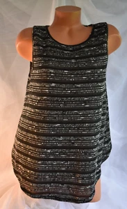 AVEC (M) Tank Top BLACK WHITE Rayon Polyester Knit Pullover Chiffon Lined Back - Picture 1 of 6