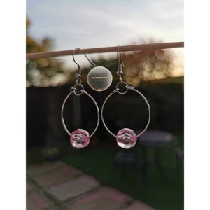 Pink shade hoop earrings with single pink bead, easy wear, daily wear, style - Picture 1 of 2