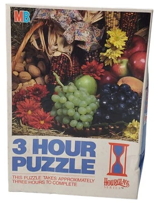 Vintage Milton Bradley Hourglass 3 Hour Puzzle Basket Fruit Flowers Nuts 4766-9 - Image 1 of 4
