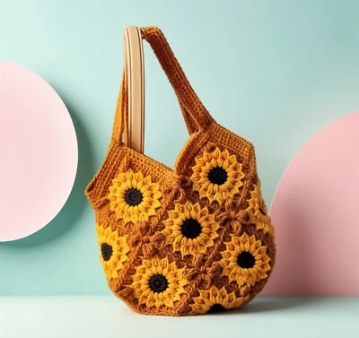 HANDMADEJOY Sunflower Crochet Bag Pattern PDF - DIY Floral Boho Accessory