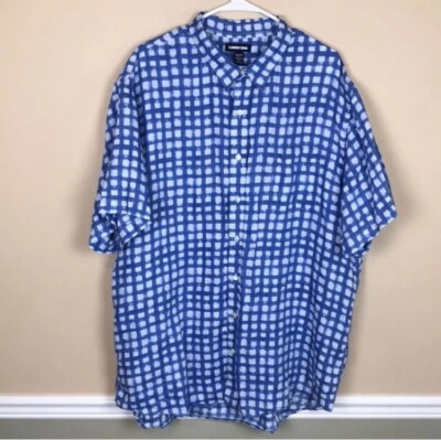 Lands' End Tall Men’s Linen Checkered Pattern Blue White Button-Up Shirt Sz 2XLT - Image 1 of 4