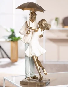 Gilde Skulptur Paar mit Schirm creme goldfarben Verliebte Love in the rain 55134 - Bild 1 von 2