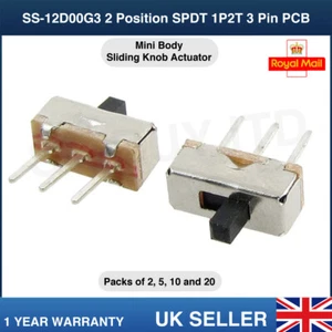 Model SS-12D00G3 2 Position SPDT 1P2T 3 Pin PCB Panel Mini Vertical Slide Switch - Picture 1 of 6