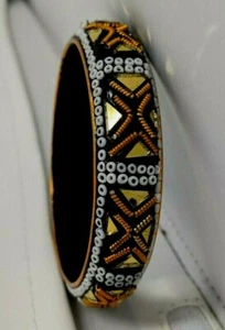 Vintage Women's Beaded Bangle Bracelet Black,  White, Gold FREE SHIPPING - Picture 1 of 4