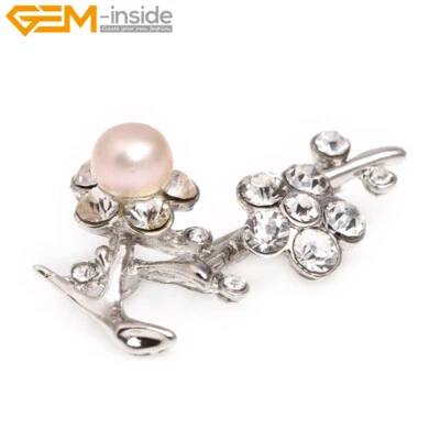 Broche prendedores de joyería de cristal estrás perlas perlas de agua dulce flor ciruela Foto 1 de 4