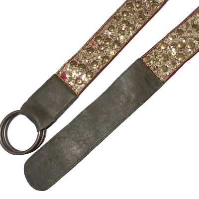 Old Navy Women's Belt Large Brown Gold O Ring Sequins Leather Canvas Jeans Belt - Image 1 of 4