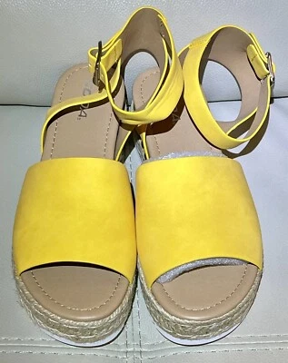 Alpargatas Soda Mujer Plataforma Cuña Hebilla Correa Tobillo Sandalia Amarilla Talla 10M Foto 1 de 4