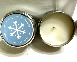New Hallmark 2 TIN CANDLES Cinnamon Holiday Snowflakes Candle Gift Old Stock Vtg - Picture 1 of 8