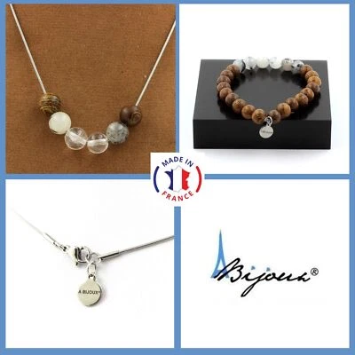 Juego Pulsera Collar Cuarzo Rutilo Negro + Cuarzo + Madera Talla 8 Foto 1 de 4