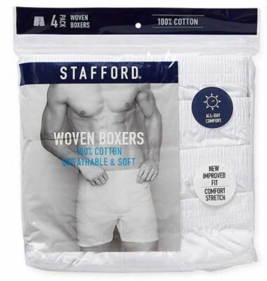 Stafford 4-Pack Men's 100% Cotton Woven Boxers White - Image 1 of 3