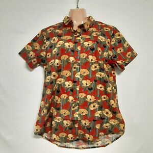 Wildfang Women The Essential Button Up Top Blouse Shirt Size L Poppy Cotton S/S