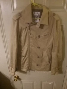 Franky Max Embroidered Jacket Small Zipper Button Khaki Lightweight - Picture 1 of 8