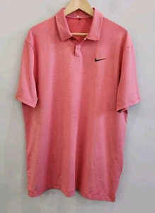 Nike TIGER WOODS Collection Men's Large Snap Button Polo Golf Shirt Red Stripe - Picture 1 of 6