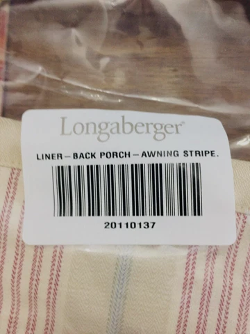 LONGABERGER  BACK PORCH  BASKET  LINER PLUS HANDLE GRIPPER -AWNING STRIPE- NEW Cover