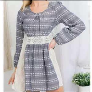 A'reve lace trim cut out tie peasant dress blue white small - Picture 1 of 4