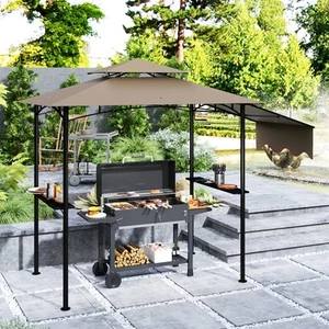 8' x 5' Grill Gazebo, 2-Tier Outdoor BBQ Gazebo, Brown - Picture 1 of 11