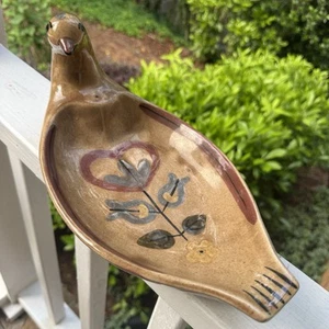 Vintage California Cleminsons Pottery Dove Quail Trinket Dish Platter Folk Art - Picture 1 of 10