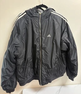 Giacca Adidas grigia reversibile con cappuccio zip intera logo vintage anni 90 2000 senza etichetta taglia - Foto 1 di 14