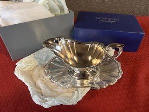 Vintage GORHAM HERITAGE Silver Plate GRAVY SAUCE BOAT & TRAY YH-17-1 w/Box - Bild 1 von 12