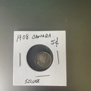1908 Canada 5 Cents Small 8 Variety Small Cross KM#13 Silver .925 Edward VII - Picture 1 of 3