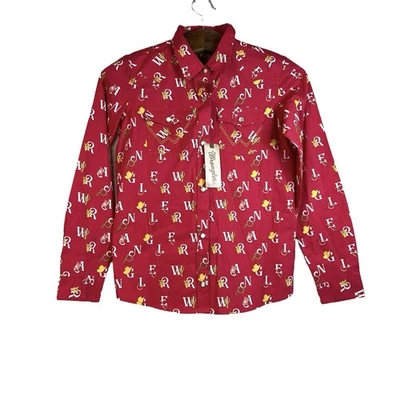 Wrangler Girls' Long Sleeve Western Snap Shirt Logo Collar Pockets Red New NWT - Image 1 of 4