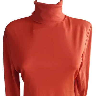 Blusa boho vintage de cuello alto mediano para mujer naranja quemado años 70 cremallera trasera Foto 1 de 4