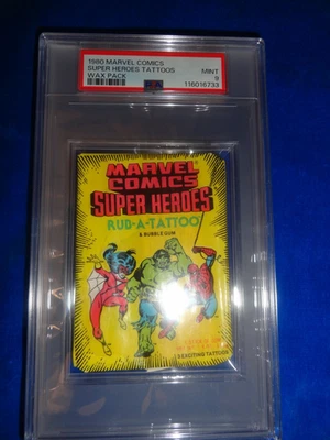 1980 Marvel Comics Super Heroes Tattoos Wax Pack PSA 9 Mint!  only 1 higher WOW - Image 1 of 4