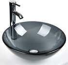 Bathroom Vessel Sink Basin Tempered Glass Bowl Faucet Pop Up Drain Set Combo