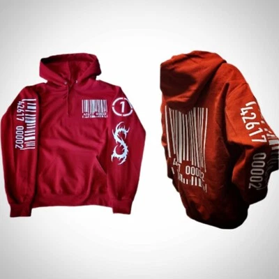 2024 Dystopian Nightmare Barcode Hoodie, Red Hooded Pullover! - Image 1 of 4