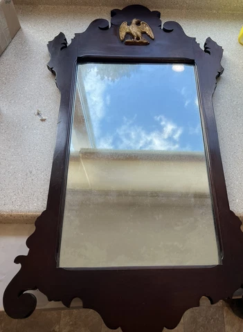 E1425~ Diminutive Antique Chippendale Style Mirror w/ Eagle Cover