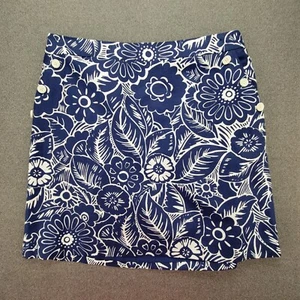 Talbots 16W Blue White Topical Hawaiian Floral A-line Skirt 1348 - Picture 1 of 9